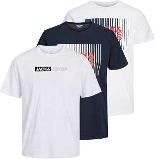 JACK & JONES Men's Jjecorp Logo Tee SS Crew Neck T-Shirt (Pack of 3)