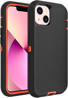 Case for iPhone 14, Heavy-Duty Tough Rugged Shockproof Drop Protective Cover Phone Cases, Black+Orange