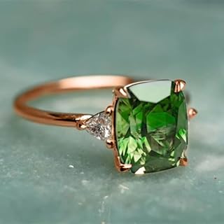 Elegant Four Prong White Gold Plated Square Green Cubic Zirconia Engagement Rings for Wedding Engagement Party Birthday Valentine's Day