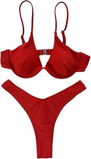 Women's Red Push-Up Bikini Set with Adjustable Straps - Sexy High Cut Thong Swimsuit for Beach & Pool