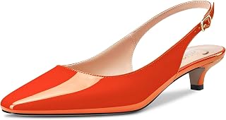 Castamere Women's Stiletto Low Kitten Heel Closed Square Toe Cap Slingback Pumps Slip-on 3.5 cm Sandals Dress Cute Shoes