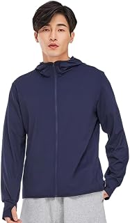 DMFU Rash Guard Hoodie, Men's, Summer Clothes, UV Protection, Cool Touch, Lightweight, Breathable, Solid Color, Body Cover, Long Sleeve, Hooded, UPF 50+, Summer Outerwear, Sun Protection Wear, Thin