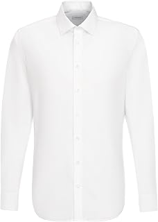Seidensticker Men's Business Shirt Slim Fit Wrinkle Resistant Kent Collar Extra Long Sleeve Shirt 100% Cotton