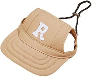 Pet Baseball Hat with Ear Holes Adjustable Puppy Sun Protection Hat Dog Bonnet Cap Embroidery Dog Sun Hat for Dogs (L, Khaki)
