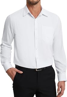 HISDERN mens dress shirts long sleeve button down casual mens contrast inside formal business tuxedo wedding