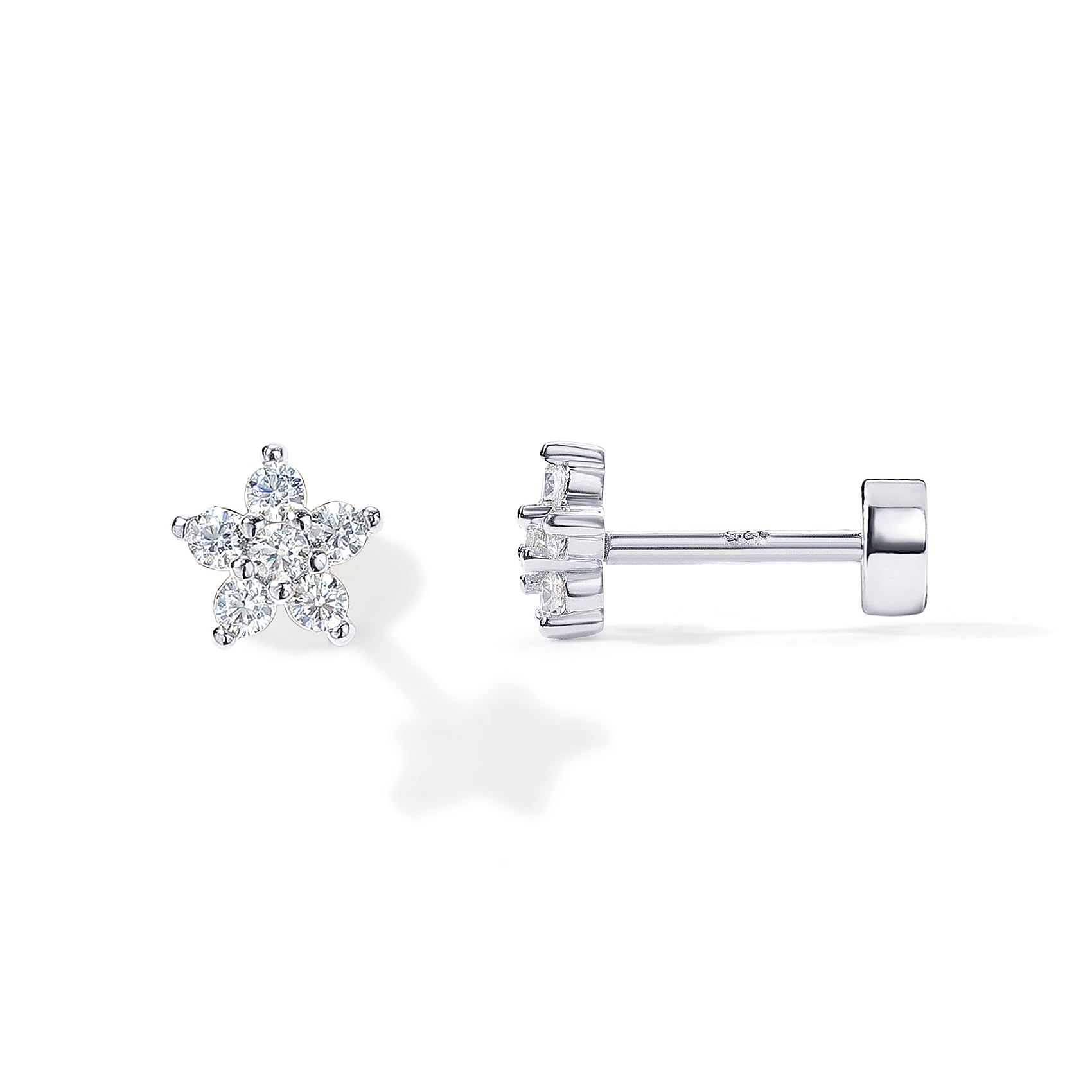 PAVOI 14K Gold Plated CZ Flat Back Earrings for Women, Cartilage Studs