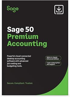 SAGE 50 Premium Accounting 2026 U.S. Retail Enhanced Edition | PC Online Code | 1-user, 1-year subscription with bookkeeping, invoicing, inventory, job costing, reporting, and business accounting tools.