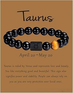 12 Constellation Stretch Bracelets for Men Women Natural Round Stone Beads Bracelet for Birthday Jewelry Gift, 2.36inch