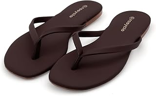 Flip Flops Women Leather Round Toe Non Slip Comfortable Slim Flat Sandals for Summer Beach Pool Coffee