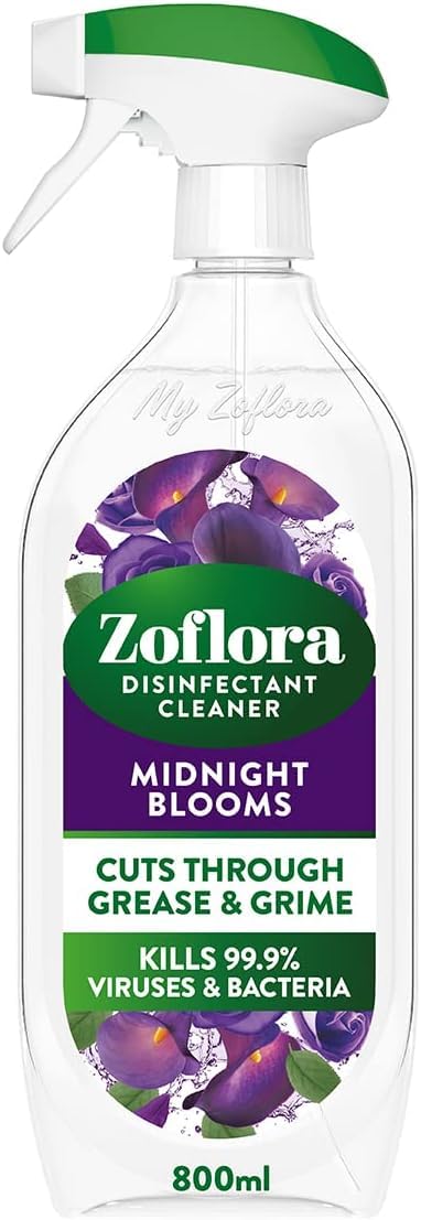 Zoflora Midnight Blooms Multipurpose Cleaner Trigger Spray Bottle, 800ml | Antib