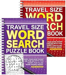 Squiggle - A5 Spiral Bound Travel Size Word Search Puzzle Books - Set of 2