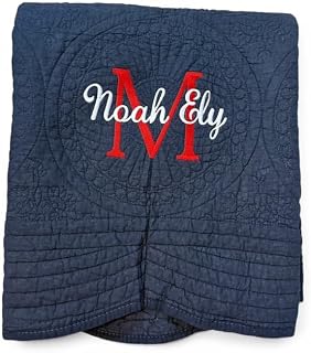 Personalized Baby Blanket – Custom Name, Monogram & Birth Stats, Soft Cotton Heirloom Quilt Keepsake, Unique Baby Gift for Boys & Girls (Minimal Quilt Style)