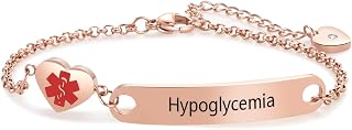 LSxAB Heart Medical Alert Bracelet for Women Emergency First Aid Health Alert Engraved Stainless Steel Adjustable Chain Bracelets