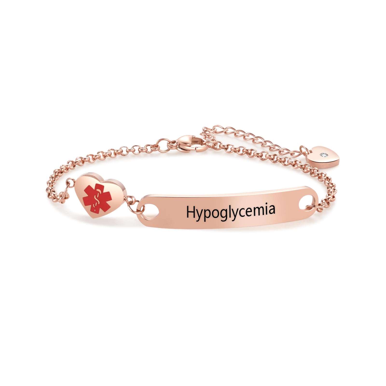 LSxAB Heart Medical Alert Bracelet for Women Emergency First Aid Health Alert En
