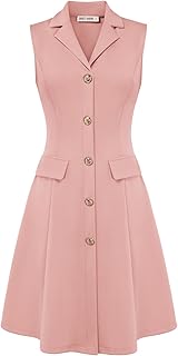 GRACE KARIN Work Dresses for Women 2026 Sleeveless Button Work Midi Dress with Lapel V Neck Formal Office Dresses A-line