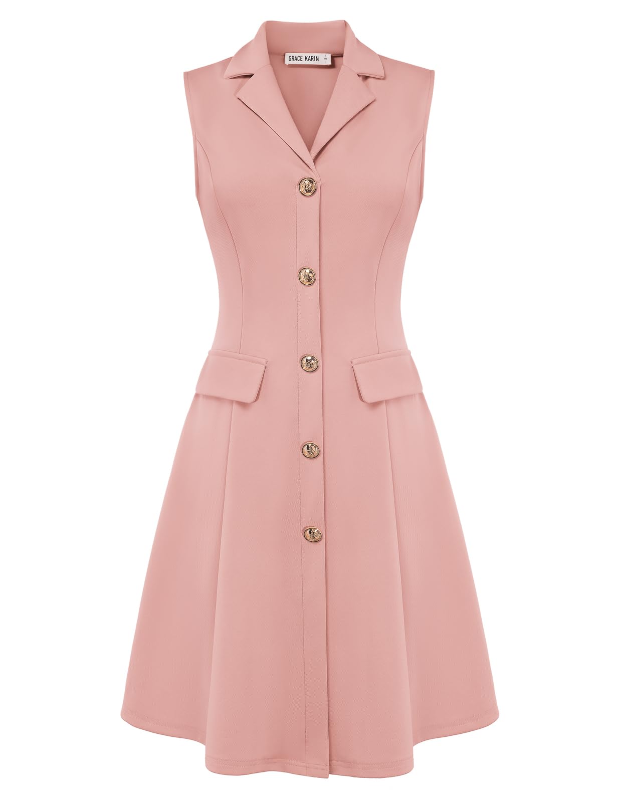 GRACE KARIN Work Dresses for Women 2026 Sleeveless Button Work Midi Dress with L
