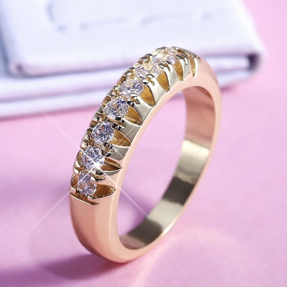 Trendy and Versatile Gold Color Shiny Cubic Zirconia Ring, Luxury Wedding Jewelr