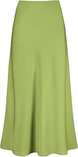 Outoshe Women's Satin High Waisted Maxi Skirts Hidden Elasticized Waistband A Line Long Skirt