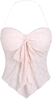 SOLY HUX Women's Y2k Lace Halter Top Tie Knot Front Going Out Crop Tops
