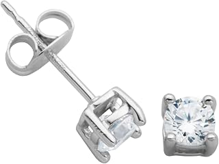 Amazon Essentials Plated Sterling Silver Cubic Zirconia Stud Earrings (Round & Princess)