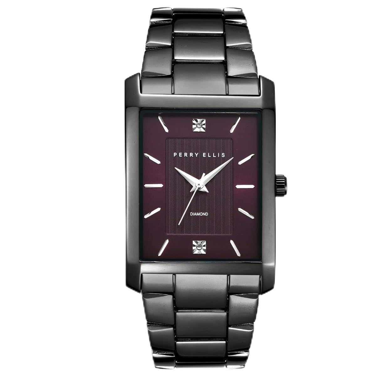 Perry Ellis Ultra Slim Men's Watch – Rectangular Silver-Tone, Dark Blue Textured