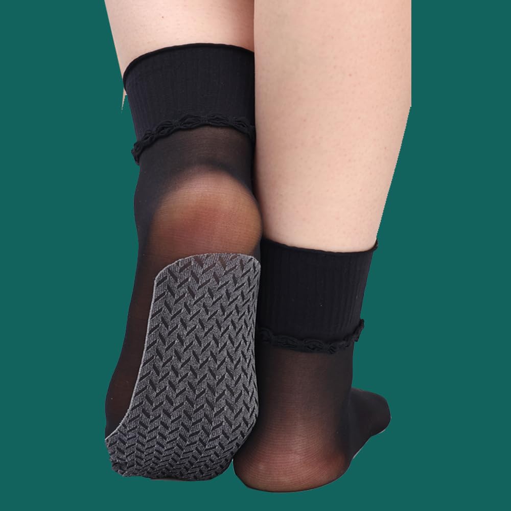 1/5 Pairs Women Non Slip Socks Ultra Thin Spring Summer Lace Invisible Elastic S