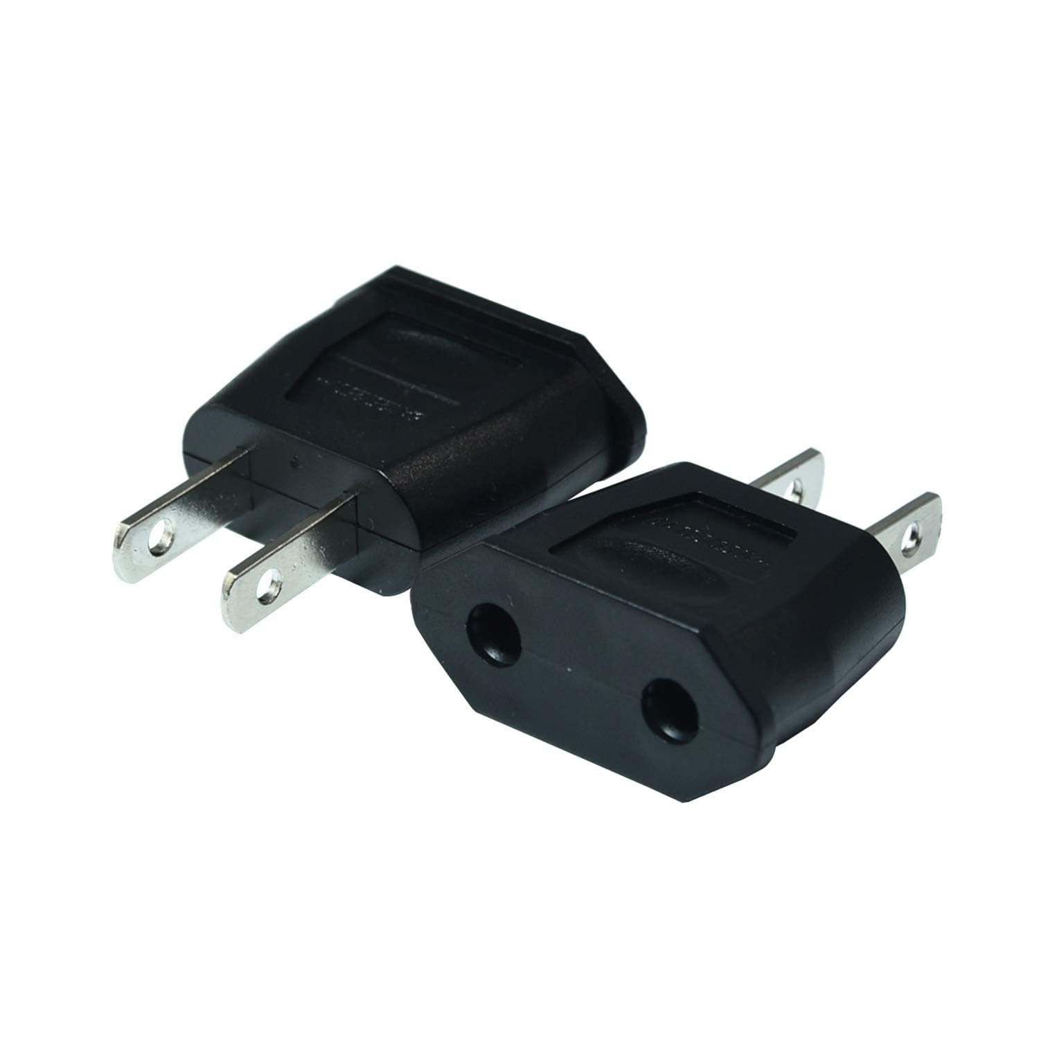 Socket Plug Adapter Europe EU Euro to US Travel Charger, Black, 2PCS | AC Power 