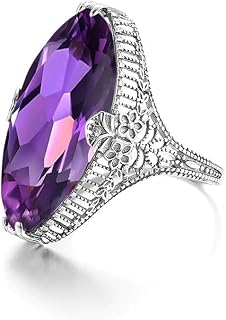 3ct Gemstone Purple Ring Promise Rings for her 925 Sterling Silver Purple Horse Eye Ring Olive Cocktail Ring for Women Promise Ring for Her Purple Engagement Ring Anniversary Valentine's Day （9）