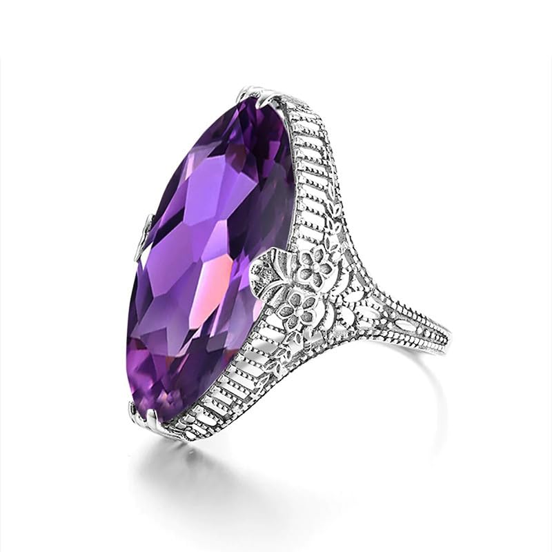 3ct Gemstone Purple Ring Promise Rings for her 925 Sterling Silver Purple Horse 