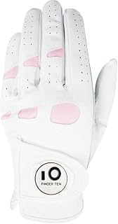 FINGER TEN Women’s Golf Glove with Ball Marker 1 Pack | Ladies Golf Glove Left or Right Hand, Soft Cabretta Leather Palm, All Weather Grip Control, Breathable & Comfortable Build