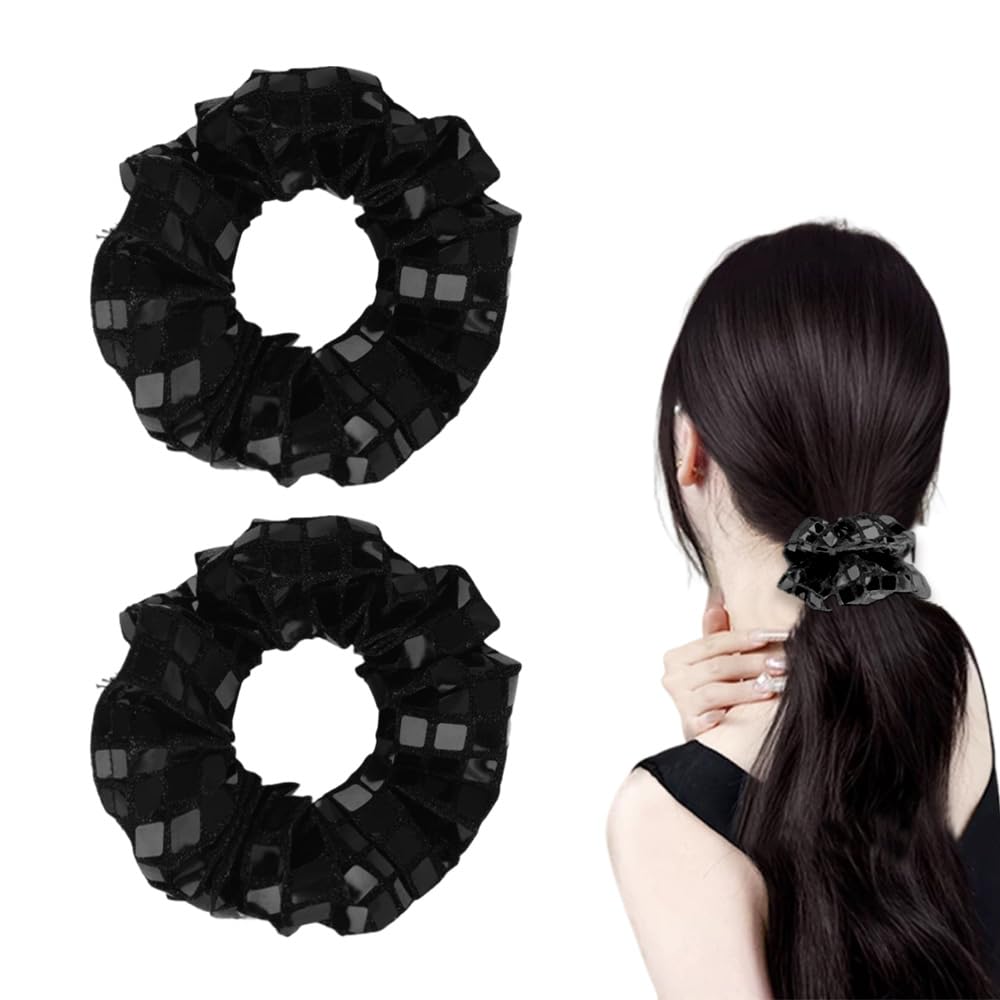Women Halloween Hair Tie Skinny Scrunchy Sparkly Sequin Black Band Prom Cosplay 