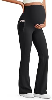 G4Free BareFeel Maternity Trousers Over Bump Flared Leggings Women Stretchy | Pregnancy Yoga Pants,Two Practical Pockets,Over the Belly,Maternity Clothes,for Yoga,Office or Casual Lounge