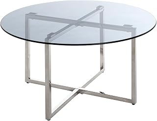 HAKU Round Stainless Steel Coffee Table Top Silver Grey Glass Round Sofa Side Table Safety Glass 8mm Glass Coffee Table - Dimensions: H 40 x Ø 75 cm; Art Deco Style