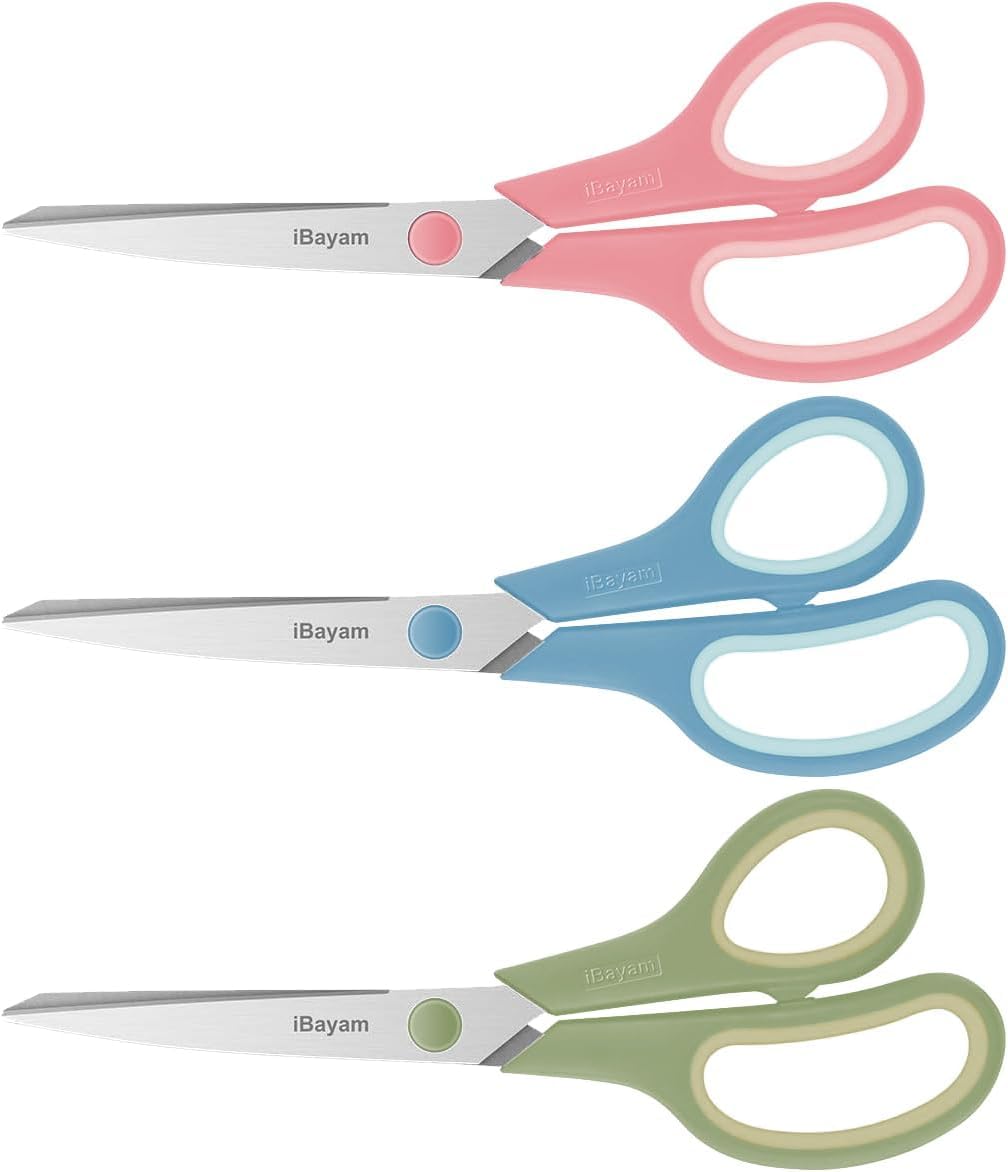 iBayam 8.5" Pastel Scissors All Purpose Heavy Duty 3Pack, 2.5mm Sharp Blade | So