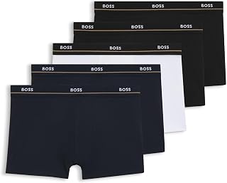 BOSS Men's Trunk 5P Essential Five Pack Stretch Cotton Short Leg Boxer Shorts with Logos on Waistband