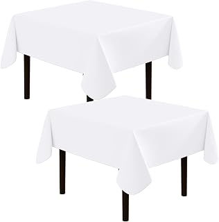 homing Lot de 2 nappes carrées en vinyle, imperméables, anti-déversements, envers en flanelle, faciles à nettoyer pour salle à manger, buffets et camping (blanc, 137,2 x 137,2 cm)