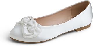 Feversole Women's Round Toe Cute Bow Trim Ballet Flats, Round Toe Flats Decorated with a Pretty Bow for Women Satin