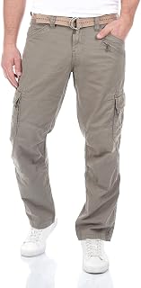 Timezone BenitoTZ Men's Cargo Jeans Trousers, Loose Fit Cargo Trousers, Fabric Belt 100% Cotton, Basic Pockets, Beige, Grey, Green, W28, W29, W30, W31, W32, W33, W34, W36, W38, W40