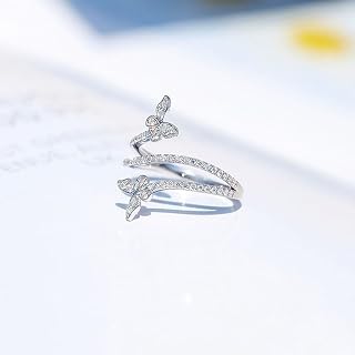 White Gold Plated Cubic Zirconia Elegant Elegant Double Butterfly Ring Personalized Accessory Ideal for Daily Wear, Casual, Party, Holiday, Anniversary