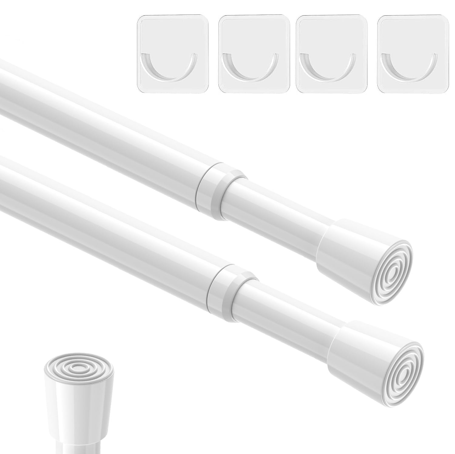 AIZESI 2Pcs Spring Tension Curtain Rods, Adjustable 26-39 Inch, White | No drill