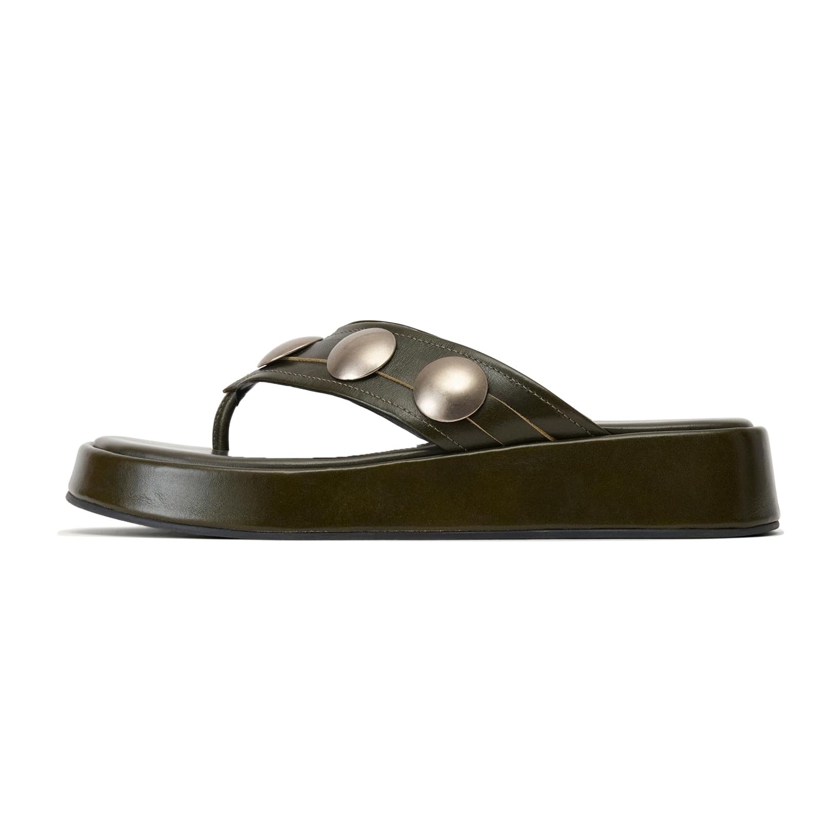 Goolita Women's Platform Flip Flop Sandals Metal Studs Round Toe Thong Sandals S