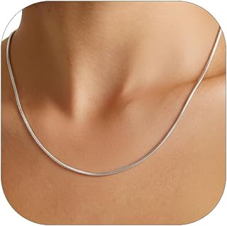 FOCALOOK Snake Chain Necklace, 1.2MM Thin Silver Chains for Women, 14K Gold Plated Stainless Steel Chain Necklace for Pendant 14 16 18 20 22 24 26 28 30 Inch