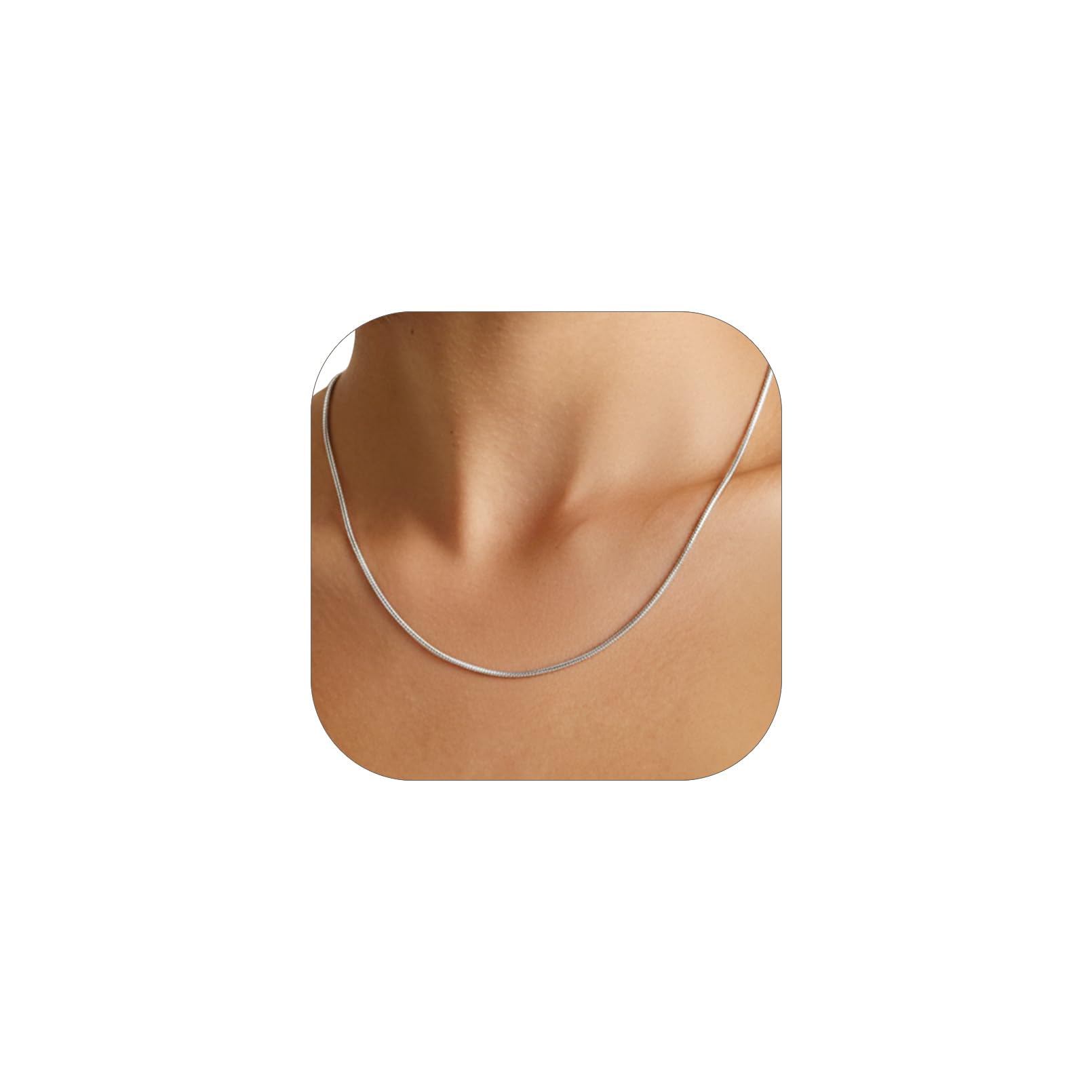 FOCALOOK Snake Chain Necklace, 1.2MM Thin Silver Chains for Women, 14K Gold Plat