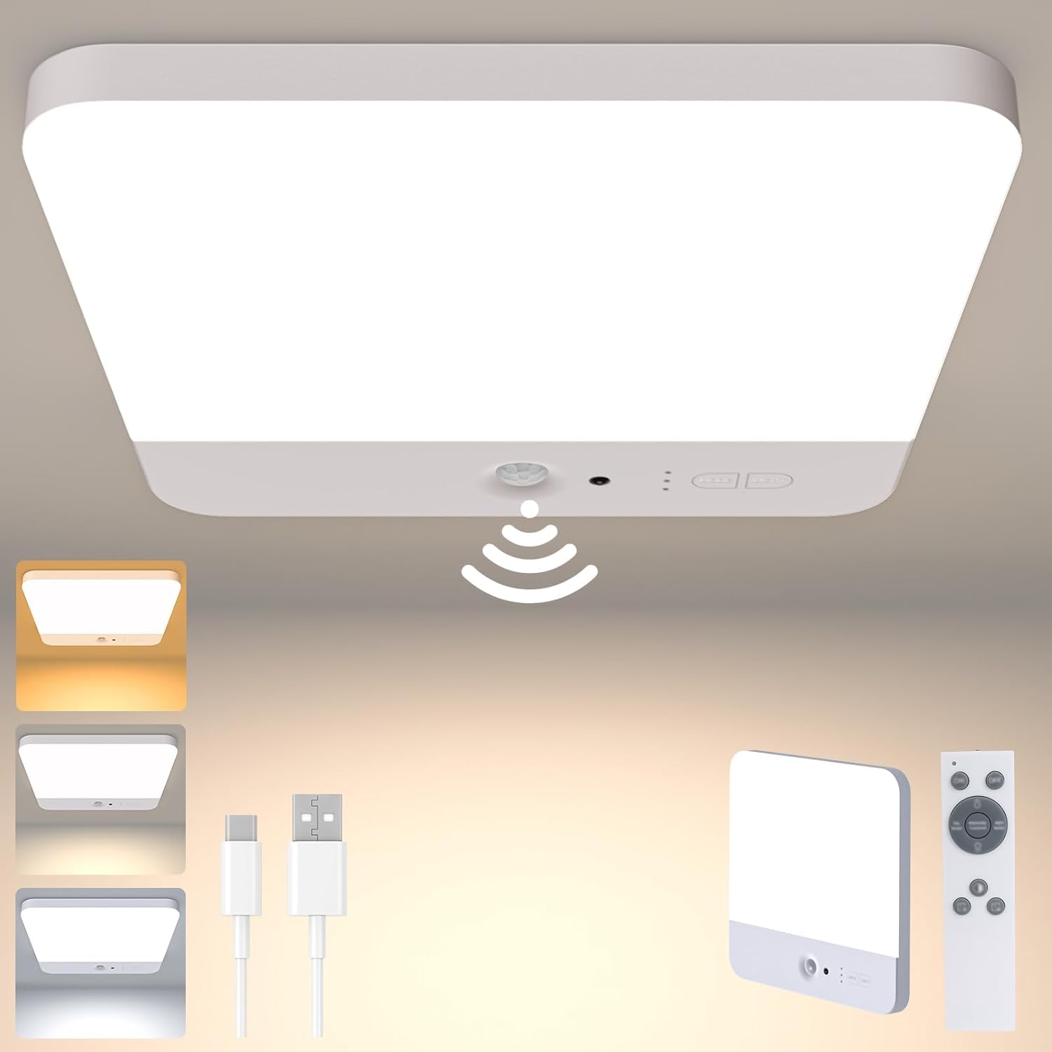 GCCATE Motion Sensor Rechargeable LED Ceiling Light, Size 7.3", White, 1PCS | 60