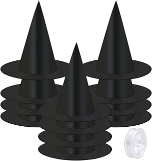 Elcoho 12 Pieces Halloween Costume Witch Hat with 100 Yards Hanging Rope for Halloween Yard Decoration