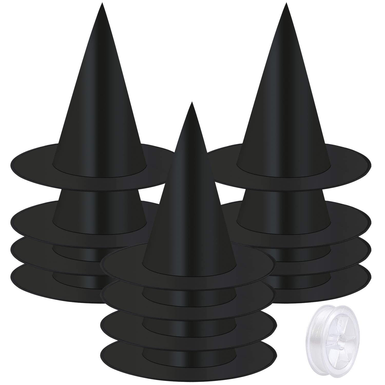 Elcoho 12 Pieces Halloween Costume Witch Hat with 100 Yards Hanging Rope for Hal