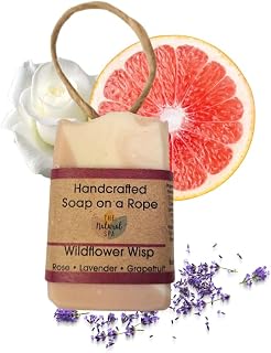 The Natural Spa | Soap on a Rope | Nourishing Handmade Vegan Soap | Wildflower Wisp (Rose, Lavender & Grapefruit) | All Skin Types | 100g