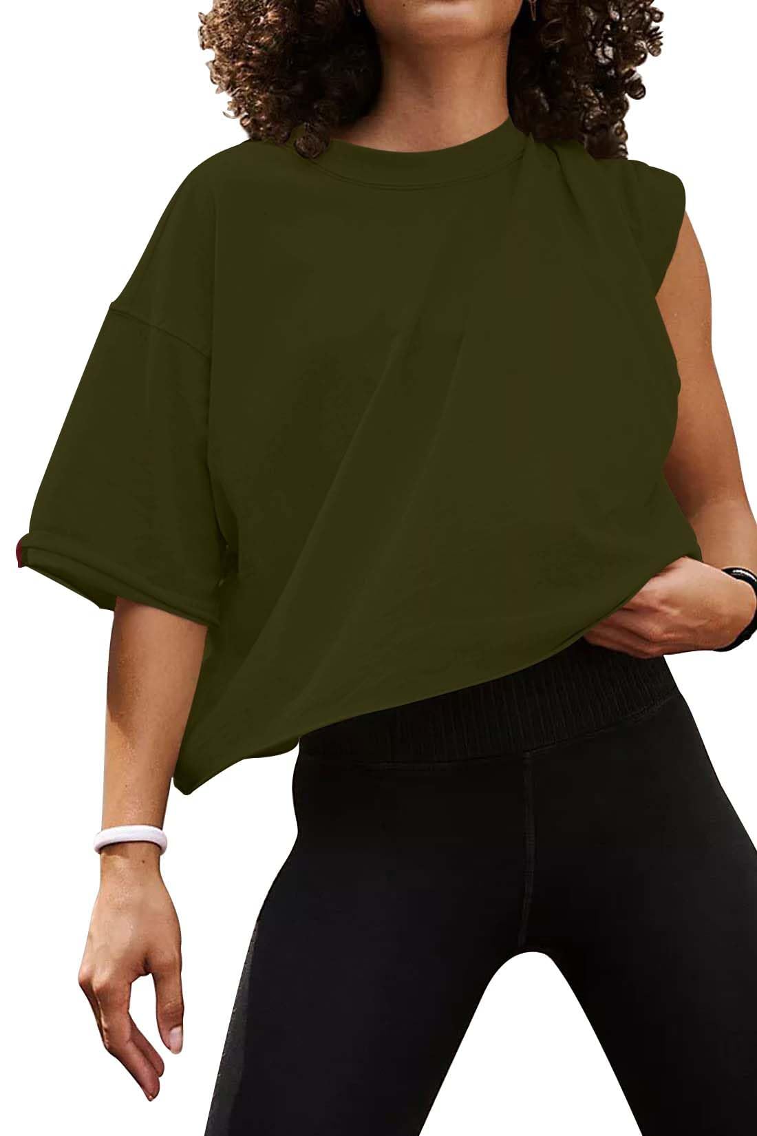 BLMFAION Oversize Workout Crop Tshirt Tops Soft Gym Loose Fitted Tops