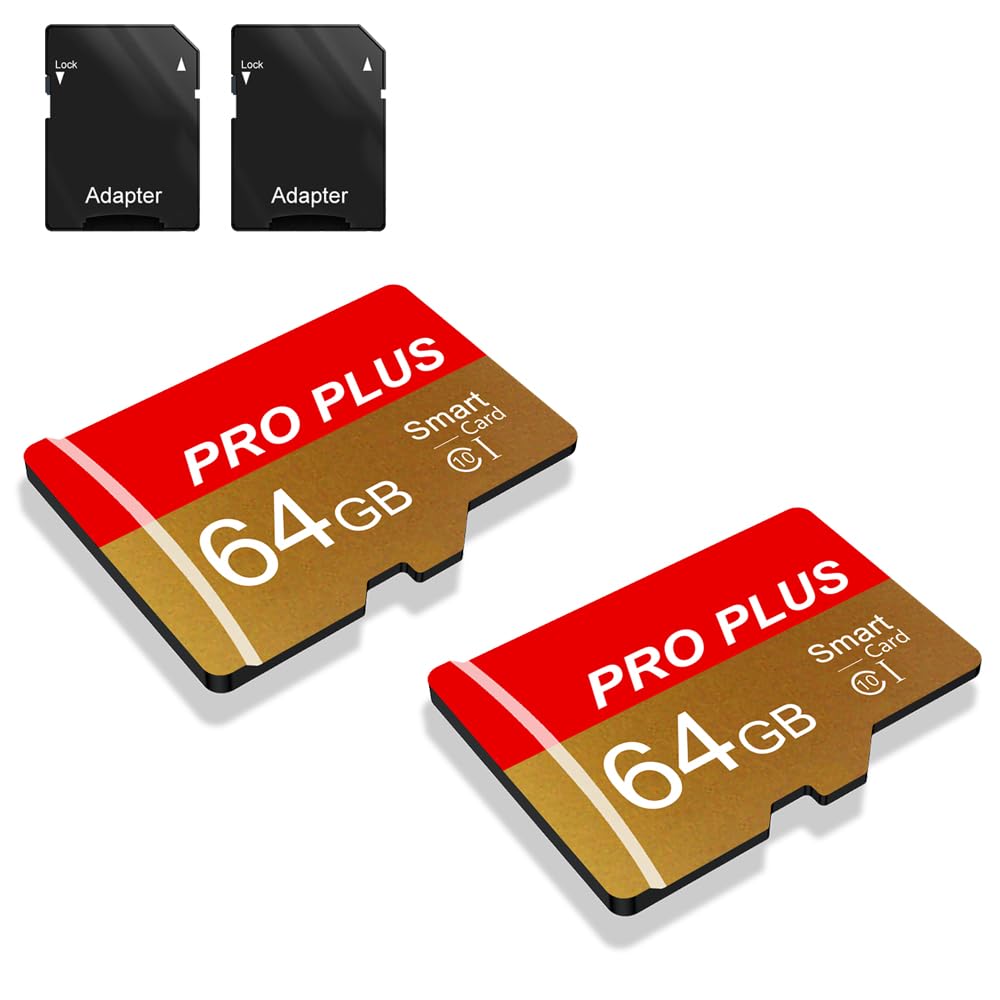 2 Pack 64GB Memory Card with Adapter, High Speed TF Memory Card UHS-I A1 C10 TF 