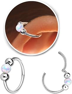 Small Cartilage Hoop Earrings for Women Men, Opal Silver Earrings 316L Surgical Steel Hinge Huggie Hoop Earrings for Helix,Tragus,Jewelry Hypoallergenic Earrings Nose Ring